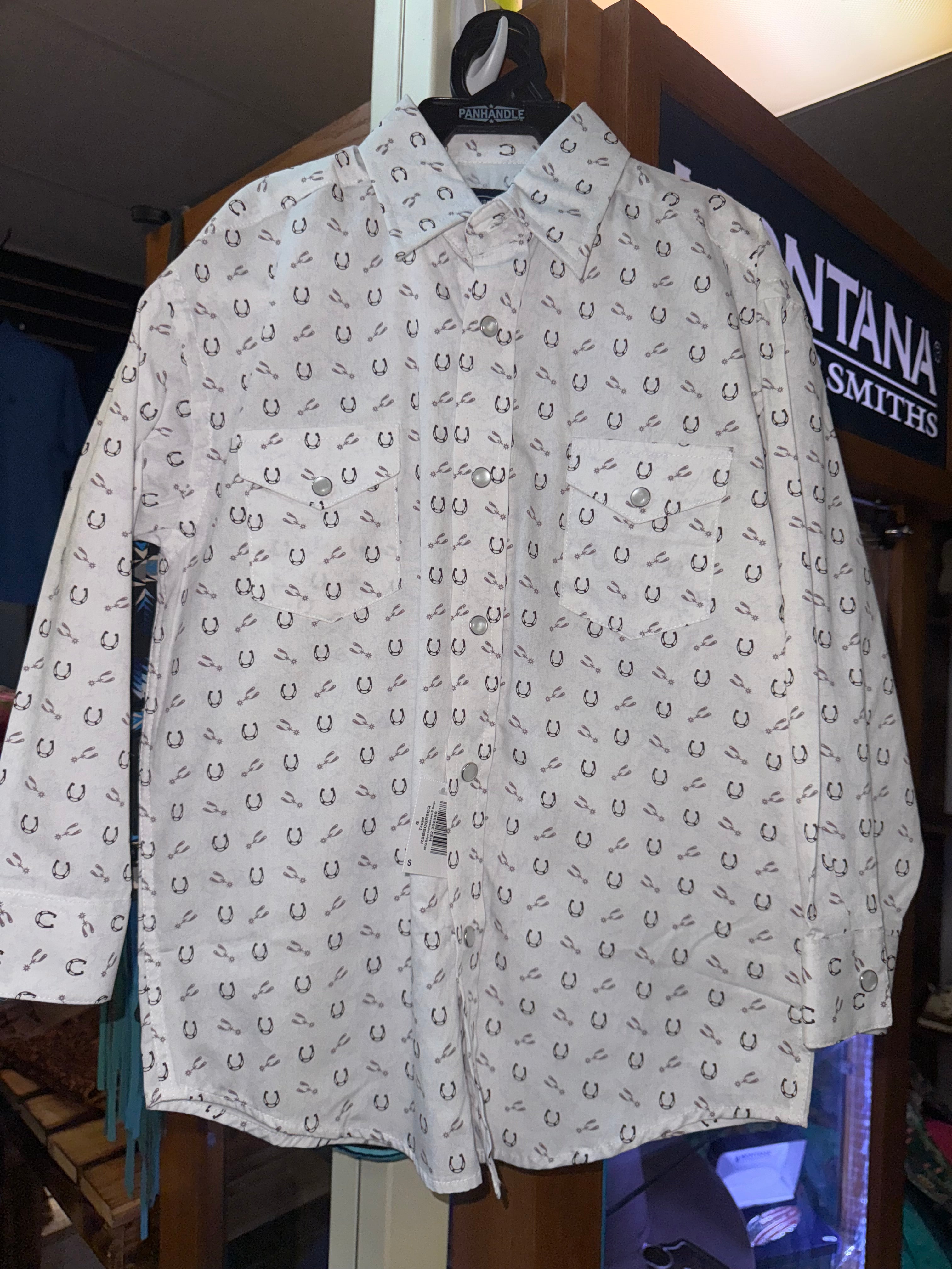 R&R Horseshoe-LS-Snap White-Kids