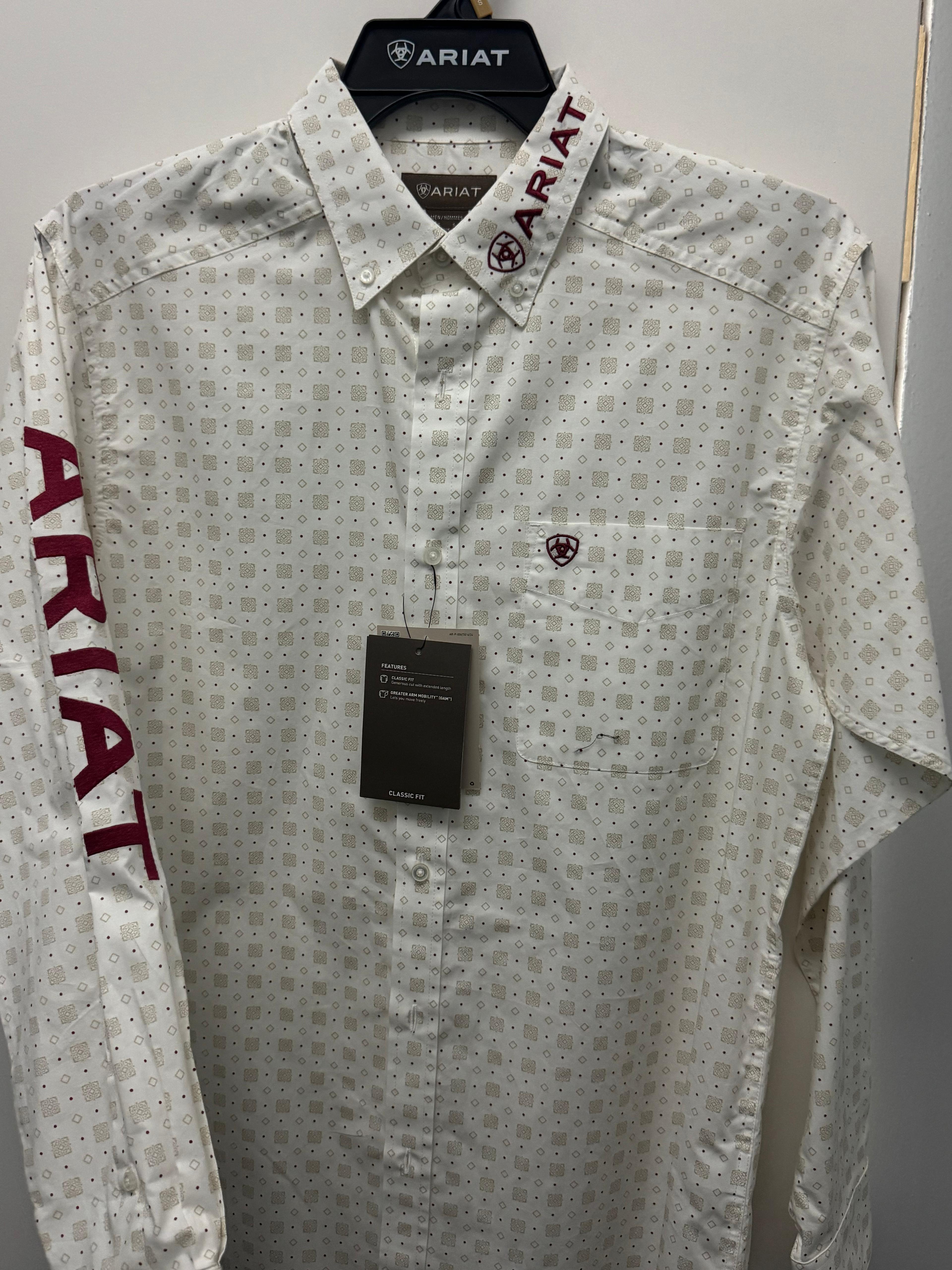 ARIAT-White/Burgandy-LS-Adult