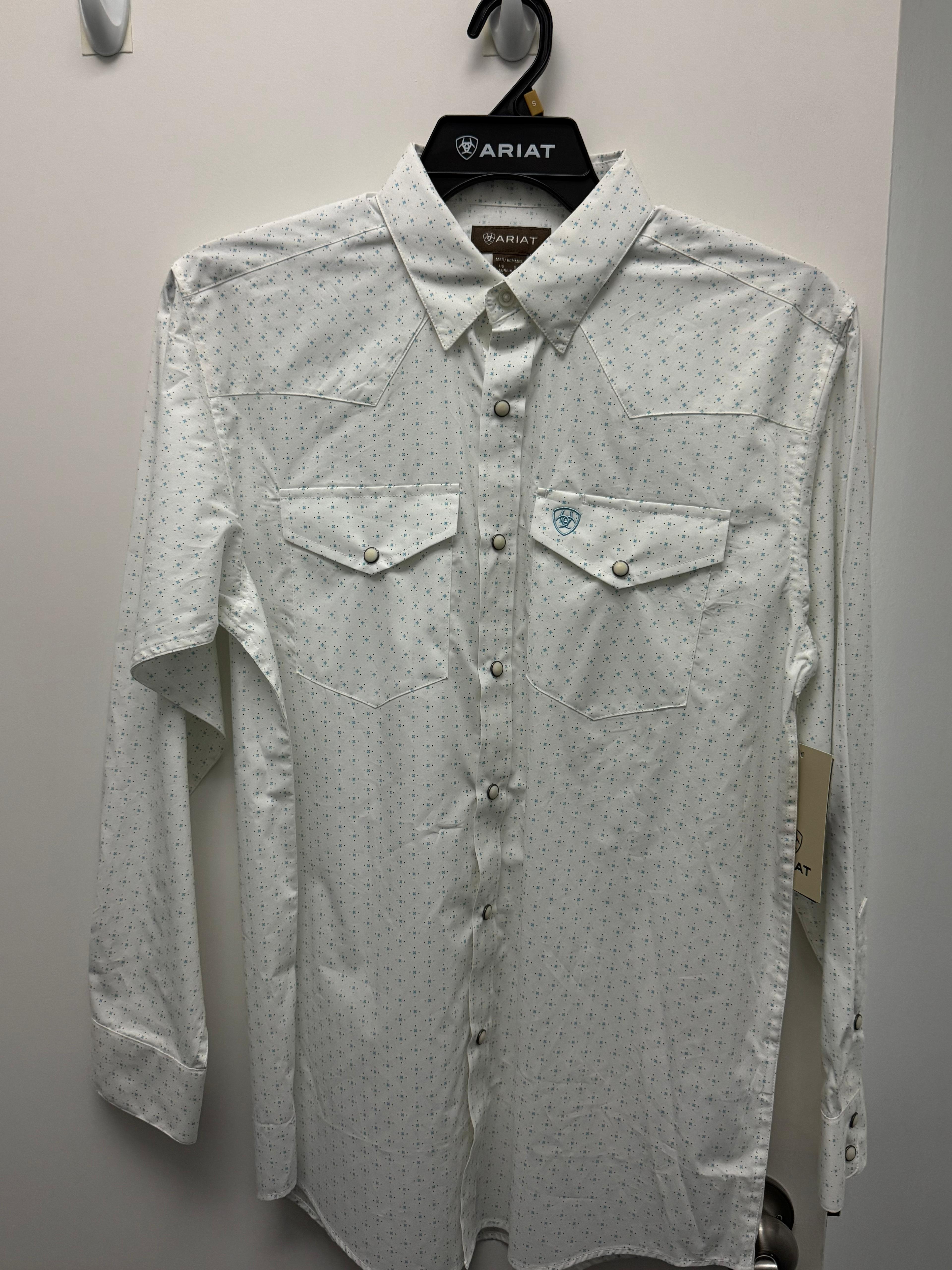 ARIAT-White/Light Blue-LS-Adult